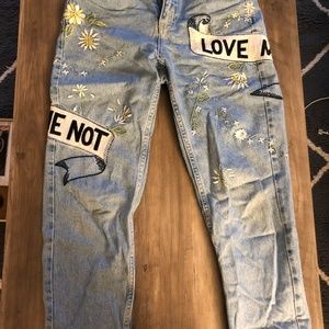 Topshop Love Me Not Embroidered Mom Jeans